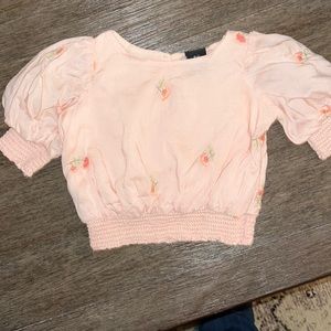 SN baby girls beautiful pink floral embroidered puff sleeve blouse. Size 3 mths